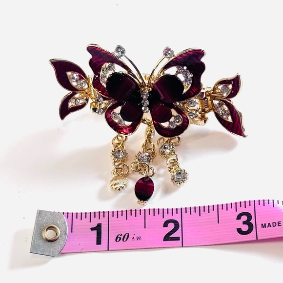 Red & Gold Butterfly Rhinestone Hair Clip - Picture 8 of 8